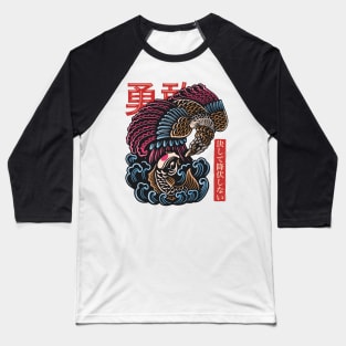 Magical Koi Fish and Bird Full Color Baseball T-Shirt